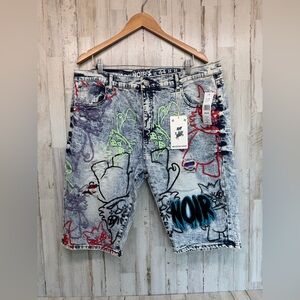Maison Noir Men’s Denim Shorts Size 44 NWT Graffiti Distressed
